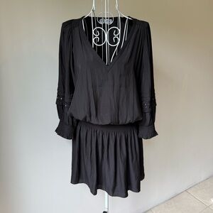 RAMY BROOK Aubree Studded 3/4 Sleeve Tunic Dress drop elastic waist black SZ M